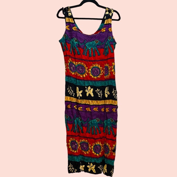 Vintage Dresses & Skirts - Vintage 90s Elephant & Floral Print Dress